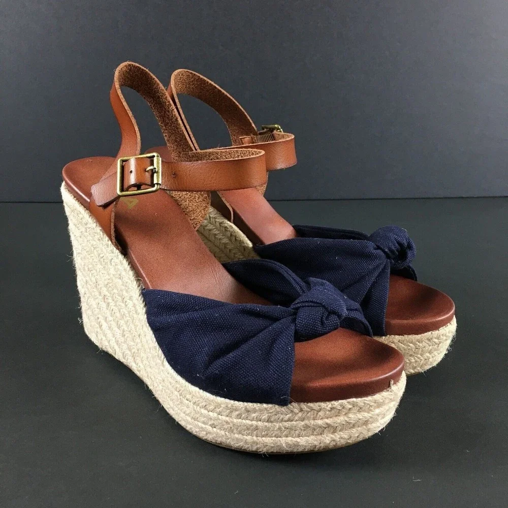 MIA Lorryan Espadrille Knotted Toe Wedge Heel Sandals Blue Size 10 New No Box